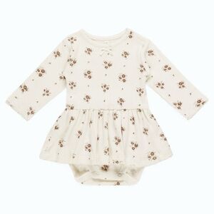 Quincy Mae Autumn Flora Pointelle Skirted Bodysuit Cream 12-18M